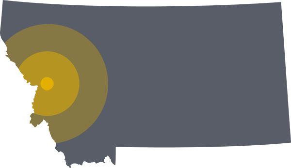 Map indicating the location of Missoula in the state of Montana