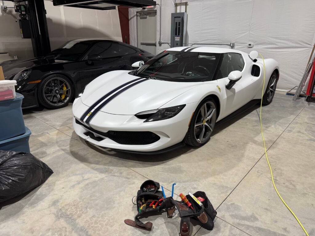 Electric car being charged by new EV charger installation